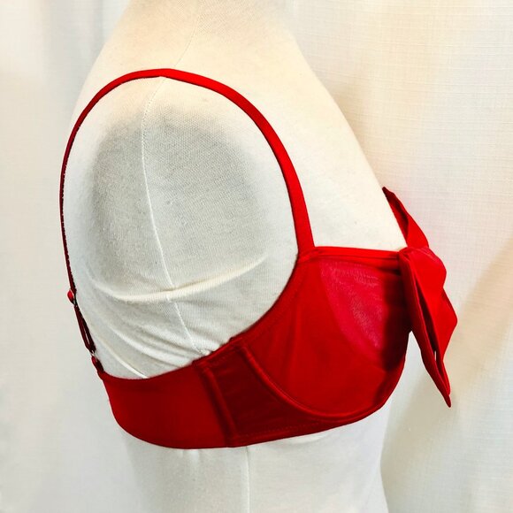 Victoria's Secret Red Satin Bra with Big Bow and Rhinestones Size 32DDD - Picture 3 of 10